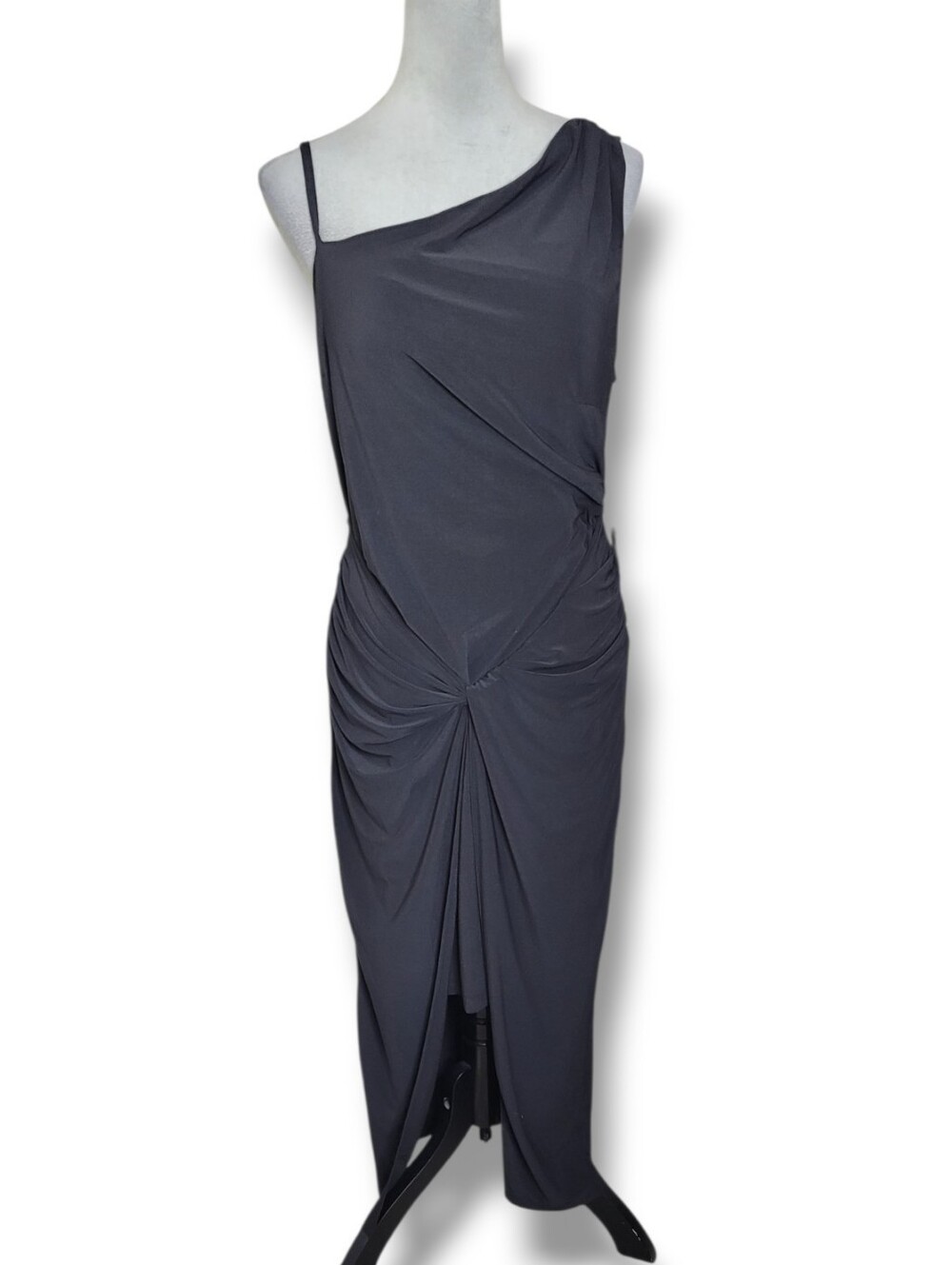 Halogen Twist Front One-Shoulder Black Midi Dress Size Large NWT - Picture 2 of 10